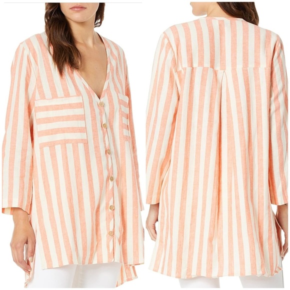Show Me Your Mumu Dahli Linen Blend Striped Button-Up Tunic Top Oversized Sz XS - Picture 1 of 14